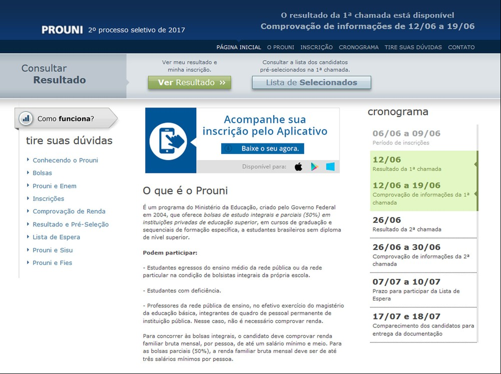 Convocação do Prouni do segundo semestre